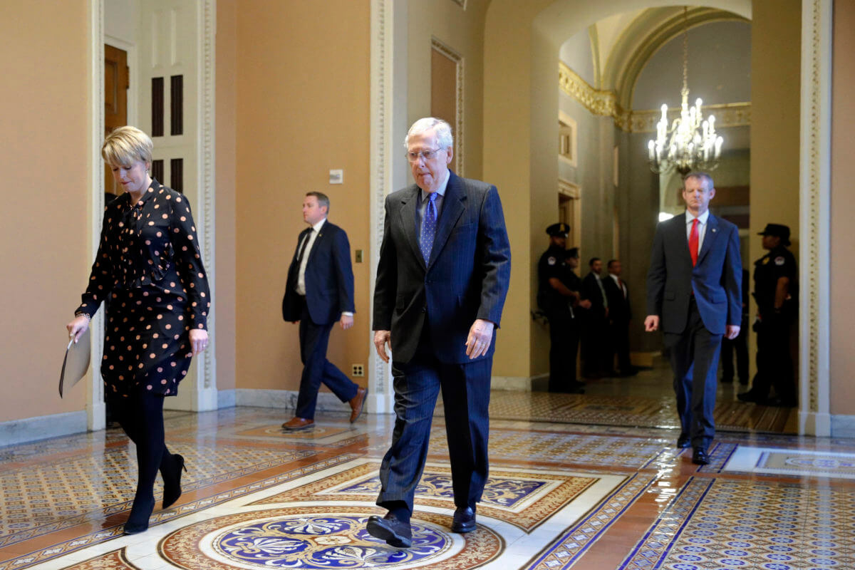 Mitch McConnell Senate Majority Leader Mitch McConnell of Ky. walks to the Senate chamber on Capitol Hill in Washington, Tuesday, March 24, 2020. (AP Photo/Patrick Semansky)