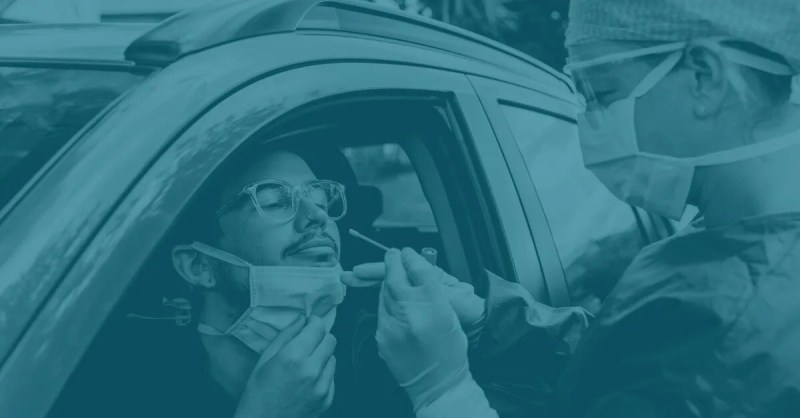 A nasal swab is conducted at a mobile COVID-19 test sites to check for coronavirus