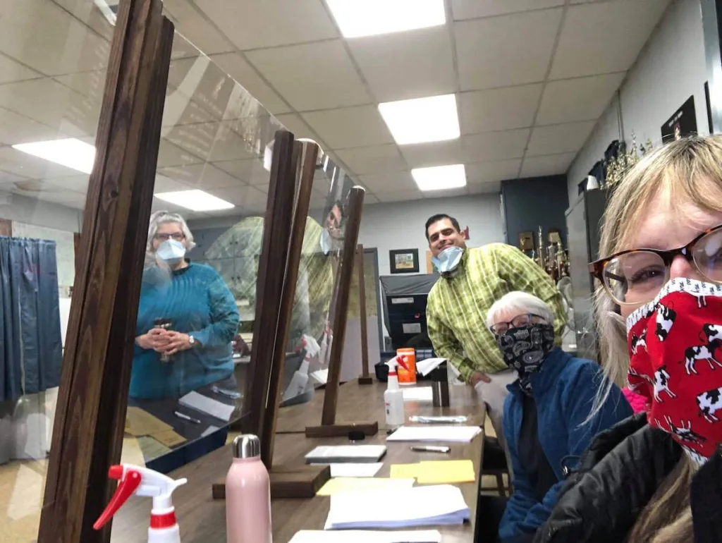 Kriss Marion of Blanchardville and fellow poll workers in Wiota, Wisconsin.