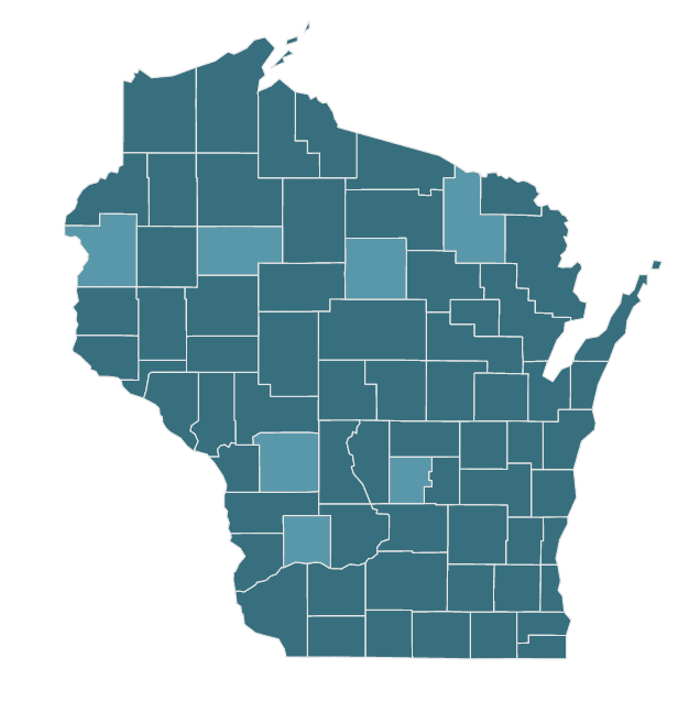 Wisconsin county map of COVID-19 activity for Aug. 19, 2020