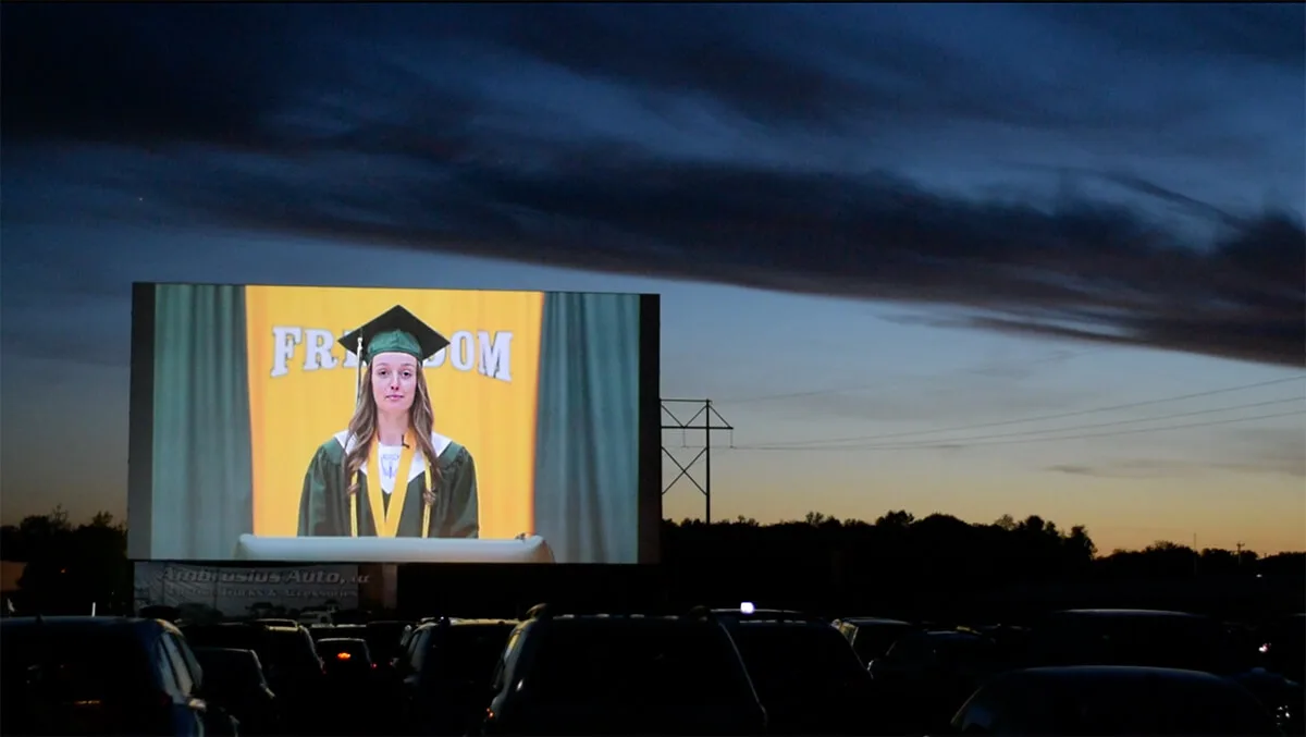 Caps and Gowns and a Big Screen: Graduation at a Drive-In Caps and Gowns and a Big Screen: Graduation at a Drive-In