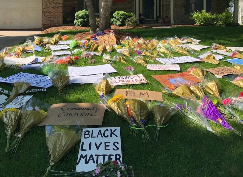 Protestors Lay Flowers, Black Lives Matter Signs on Dane County Sheriff's Lawn