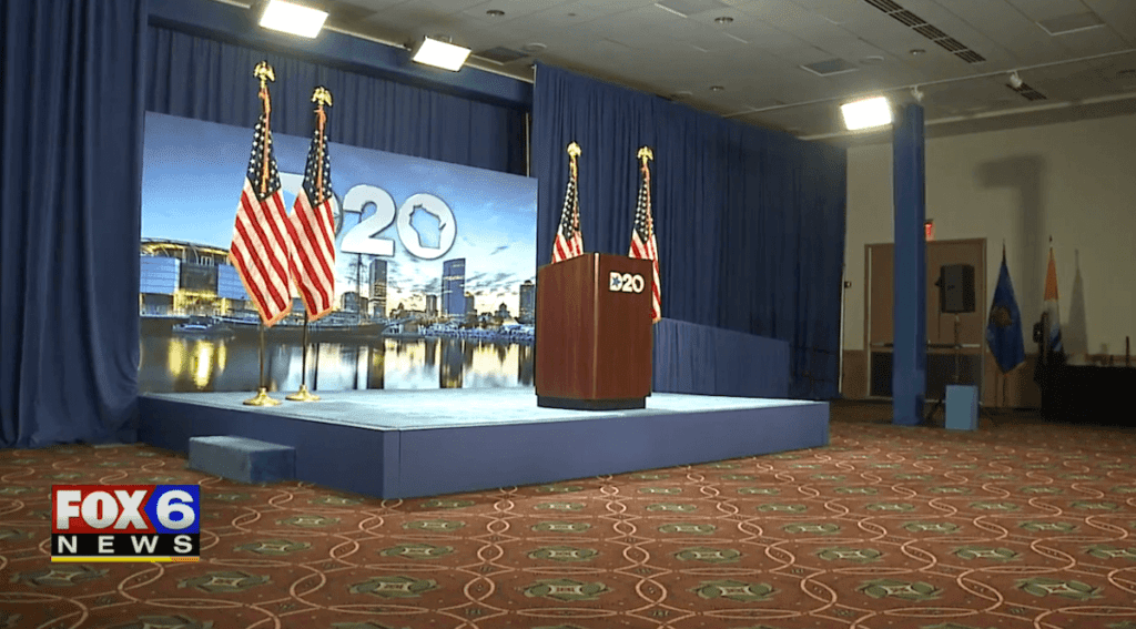 The 2020 Democratic National Convention in Milwaukee features a single small stage inside the Wisconsin Center.