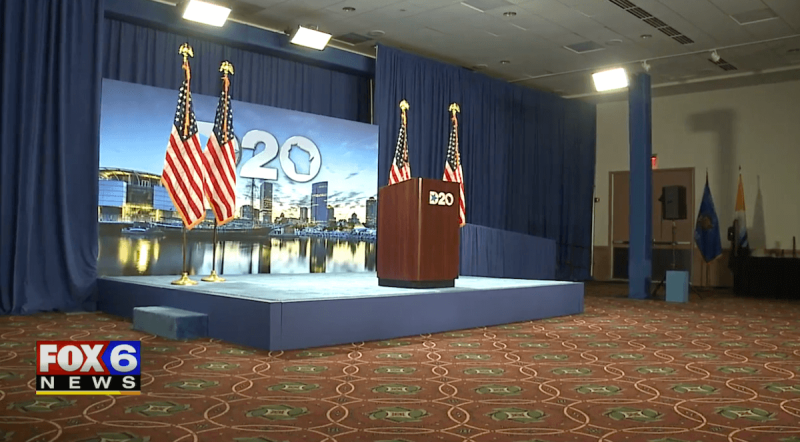 The 2020 Democratic National Convention in Milwaukee features a single small stage inside the Wisconsin Center.