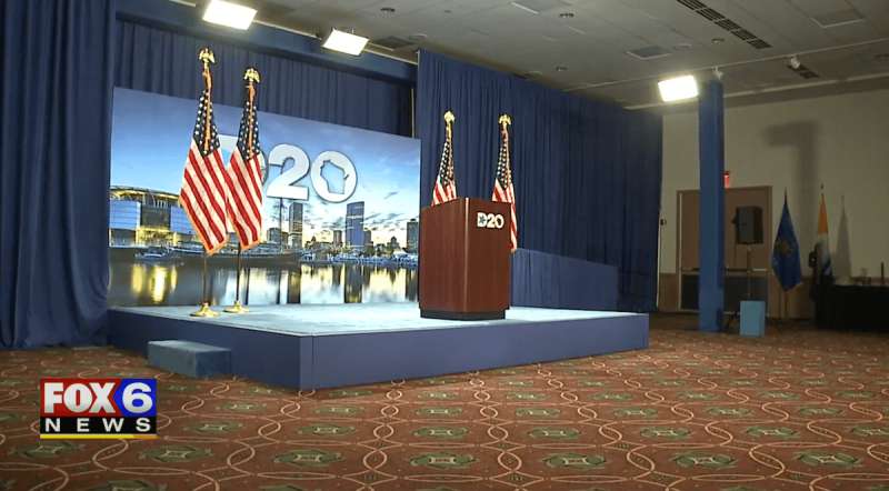 The 2020 Democratic National Convention in Milwaukee features a single small stage inside the Wisconsin Center.