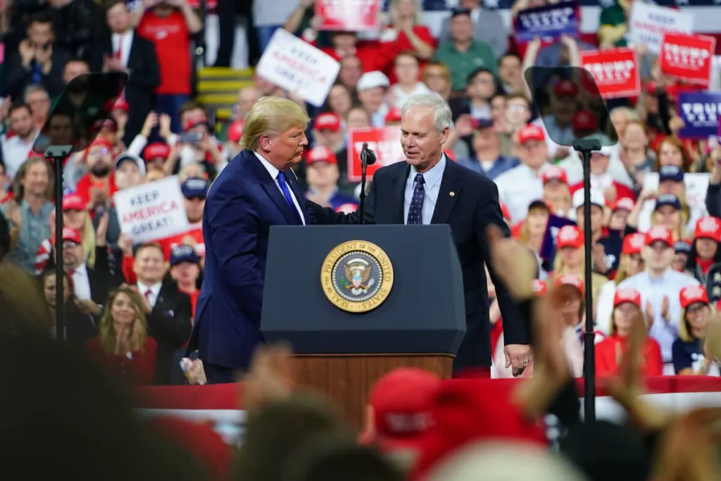 President Donald Trump and Sen. Ron Johnson at UW-Milwaukee Panther Arena, January 14, 2020.
