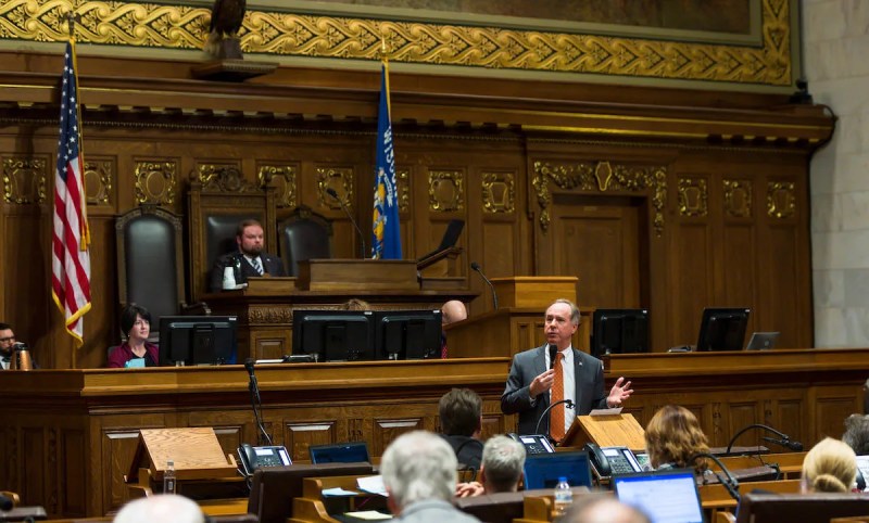 Wisconsin Assembly Speaker Robin Vos (R-Burlington) addresses colleagues on December 4, 2018 at the state Capitol in Madison.