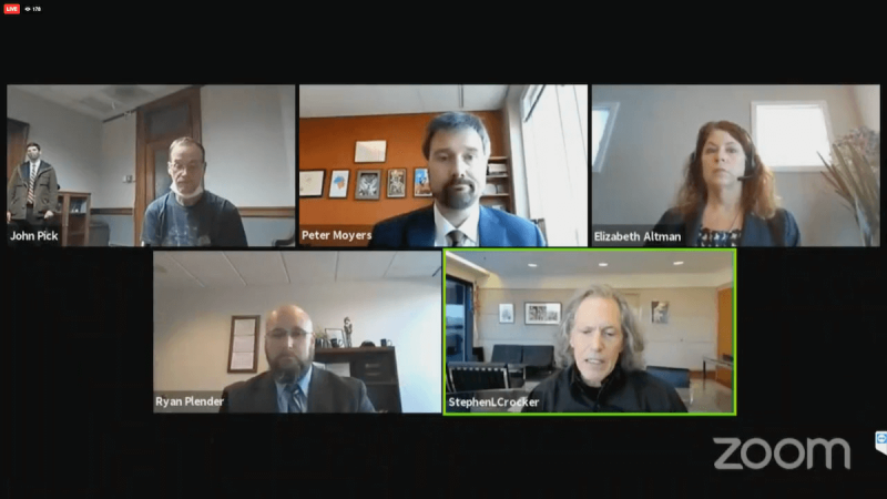 Kevin Loftus of Eau Claire, top left, is seeing during a federal court video hearing on Jan. 12, 2021, after his arrest on charges related to the riot and breach at the US Capitol on Jan. 6.