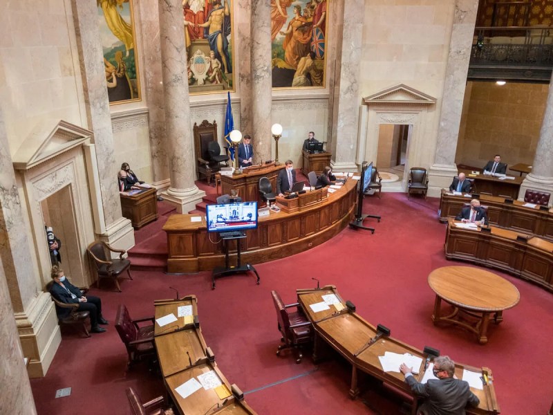 State Senate chambers at the Wisconsin state Capitol in Madison.