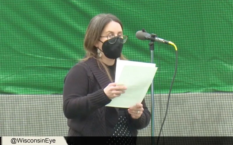 Katie Rosenberg speaks during a state budget hearing