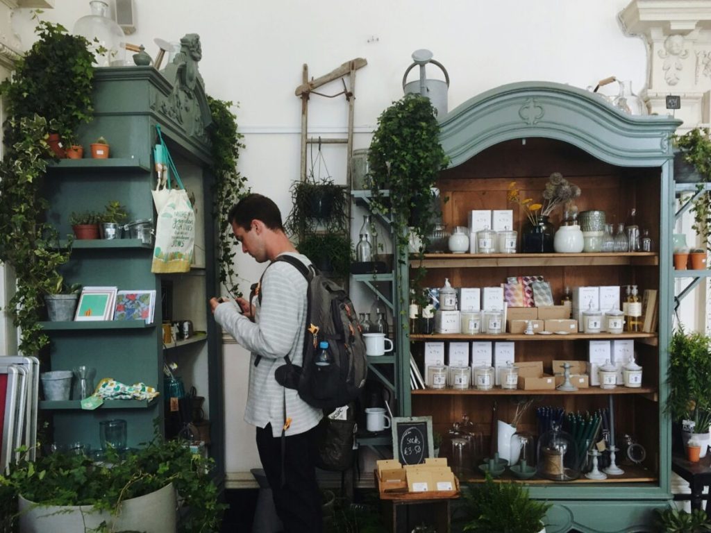 Man shopping in a candle store.
