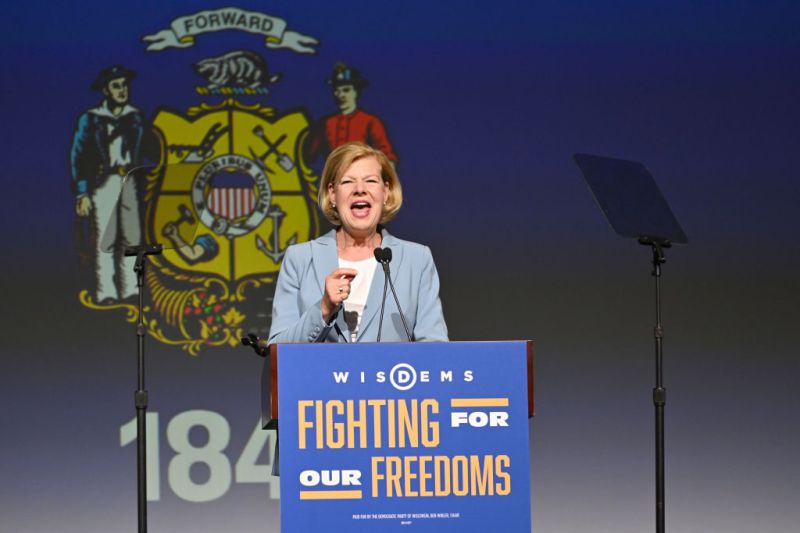 MILWAUKEE, WISCONSIN - JUNE 08: Sen. Tammy Baldwin (D-WI) speaks during the WisDems 2024 State Convention on June 08, 2024 in Milwaukee, Wisconsin. (Photo by Daniel Boczarski/Getty Images for The Democratic Party of Wisconsin)