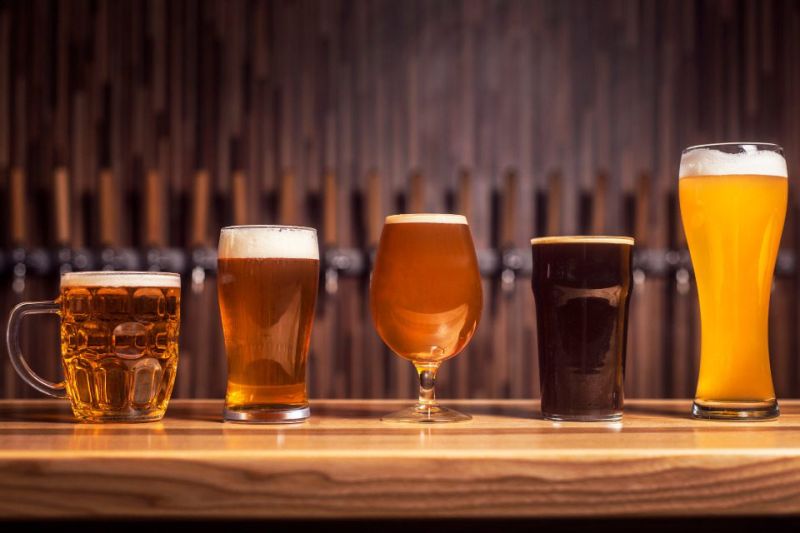 A selection of different craft beers in their signature glassware, as found in local breweries