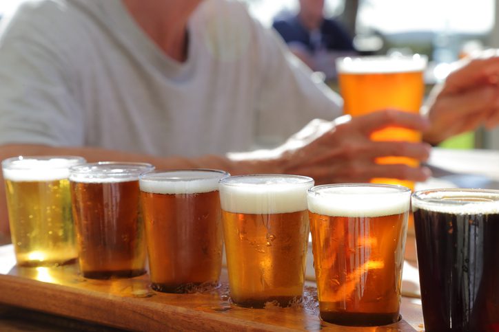 Flight of beers at a brewery