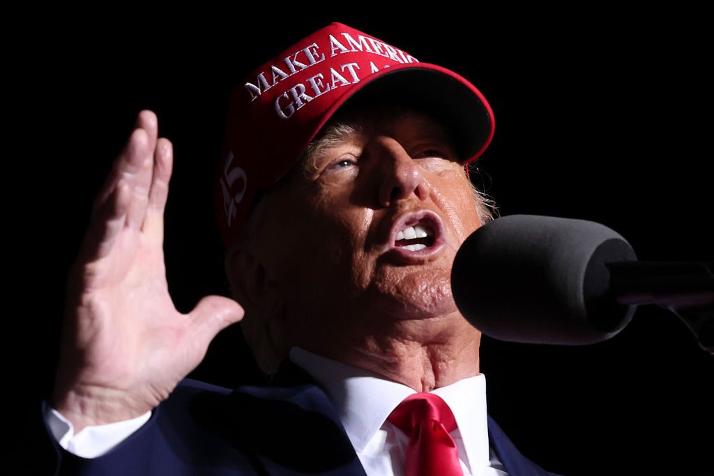 Former U.S. President Donald Trump speaks during a rally at the Arnold Palmer Regional Airport November 5, 2022 in Latrobe, Pennsylvania. Trump campaigned at the rally for Pennsylvania Republican candidates including Republican Senate candidate Dr. Mehmet Oz and Republican gubernatorial candidate Doug Mastriano ahead of the midterm elections to be held on November 8th. (Photo by Win McNamee/Getty Images)