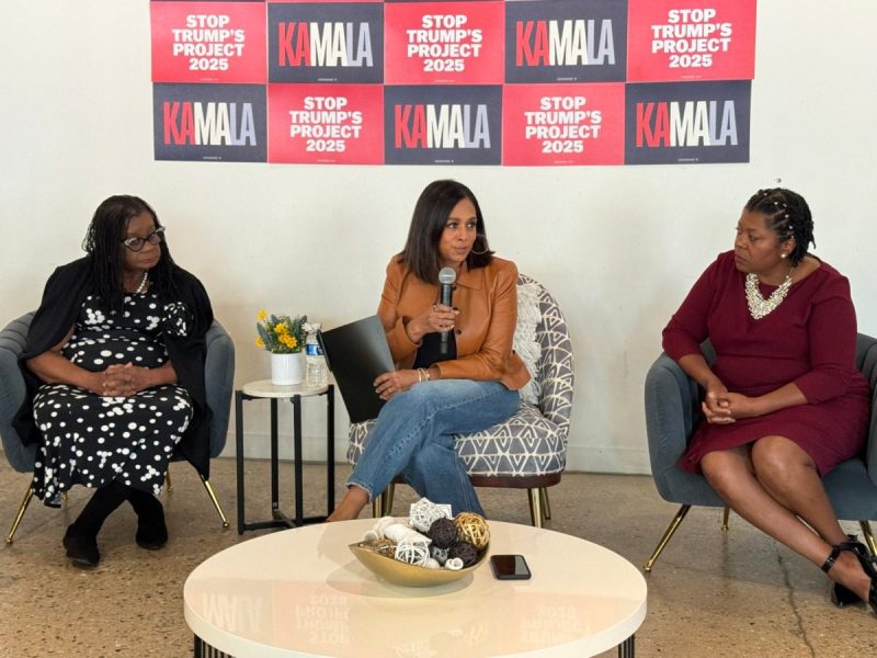 Maya Harris leads a discussion on the Care Economy in Milwaukee with US Rep. Gwen Moore and Wisconsin State Sen. LaTonya Johnson