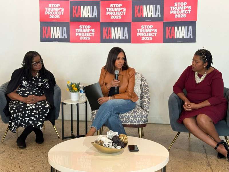 Maya Harris leads a discussion on the Care Economy in Milwaukee with US Rep. Gwen Moore and Wisconsin State Sen. LaTonya Johnson