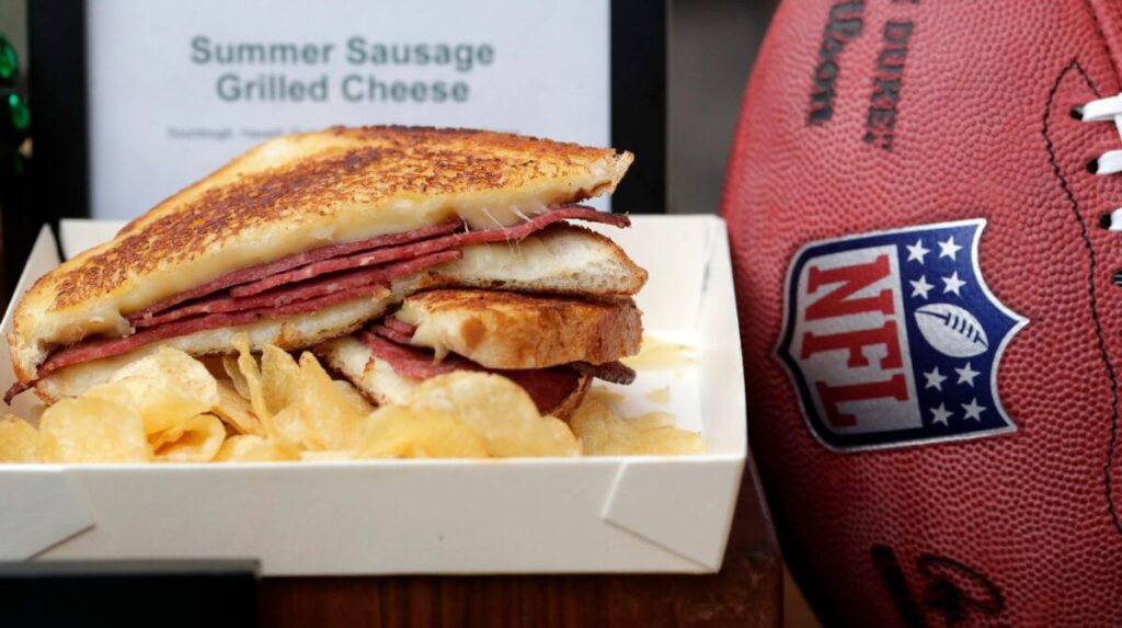 The summer sausage grilled cheese, new menu item for the 2025 season at Lambeau Field.