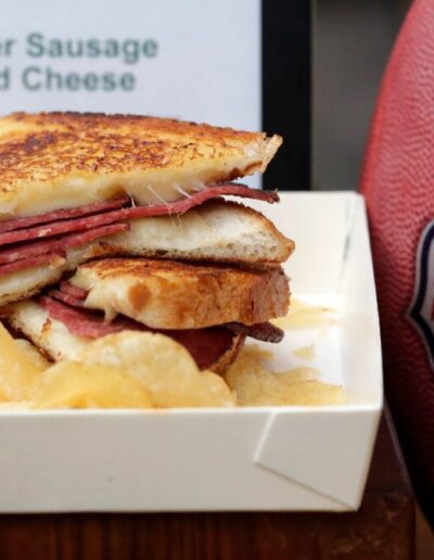 The summer sausage grilled cheese, new menu item for the 2025 season at Lambeau Field.