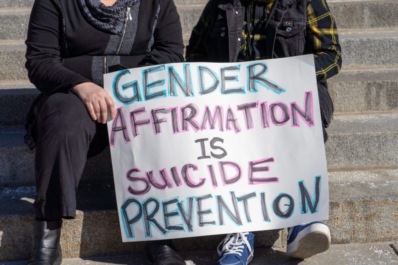 Rally to protect transgender youth in Boise, Idaho includes a sign supporting gender affirming care for youth