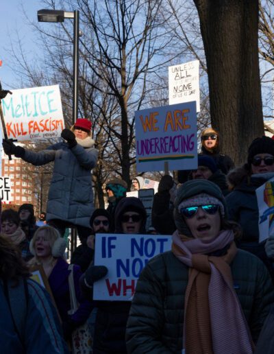 MADISON, WISCONSIN - JANUARY 30: Demonstrators participate in a ‘nationwide shutdown’ to protest U.S. Immigration and Customs Enforcement, marching from the Library Mall to the Wisconsin State Capitol, on January 30, 2026 in Madison, Wisconsin. (Photo by Joe Timmerman/Wisconsin Watch via Getty Images)