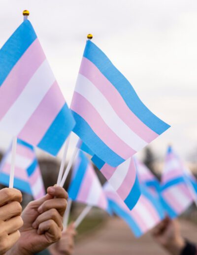 Transgender Day of Visibility (TDOV). Hands holdings transgender pride flag.