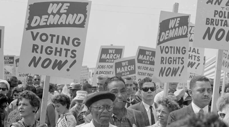 Marchers with signs at the March on Washington, 1963. Negative by Marion S. Trikosko, 1963.