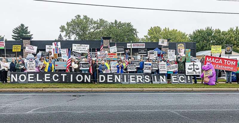 Protestors in Altoona, WI at election deniers event